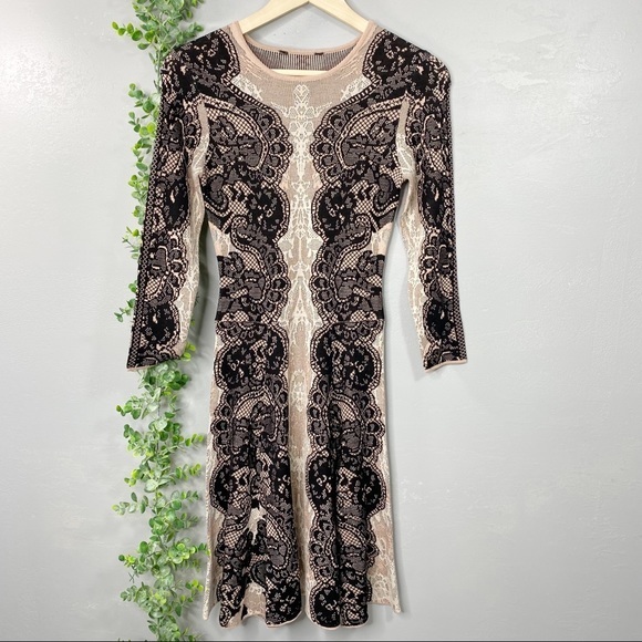 BCBGMaxAzria Bare Pink Black Lace Alma Dress - Picture 2 of 14